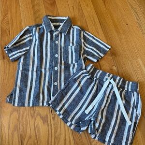 Striped Gray and White Linen Set